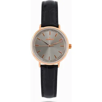 Peugeot Minimalist Round Leather Watch- 30MM in Grey at Nordstrom