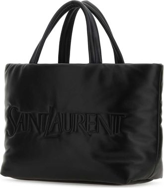 Saint Laurent Mens Nappa Leather Logo-Embossed Tote Black