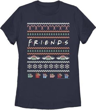 Friends Womens Friends Ugly Christmas Sweater Print Logo Graphic T-Shirt in Navy Blue at Nordstrom, Size Medium