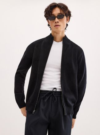 Le 31 Mens Reprocessed-cotton zipped Cardigan Sweater