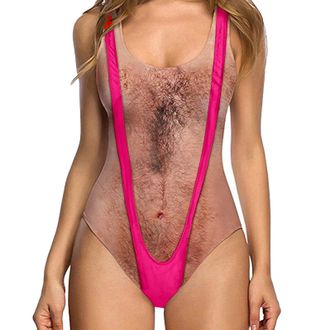 Generic Womens Swimsuit One Pieces Funny Hairy Chest Beach Swimwear Novelty Weird Bathing Suit Ladies Scoopback Swimming Costume Cosplay Costume Bodysuits Cas