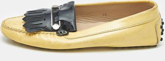 Tod's Tods Yellow/black Patent Leather Pin Fringe Loafers