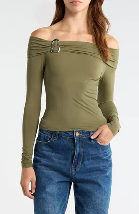 PacSun Lannie Hardware Off the Shoulder Top in Green at Nordstrom, Size Xx-Small