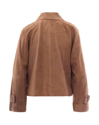 Max Mara Womens Suede Jacket With Shirt Collar Hazelnut Goatskin Leather