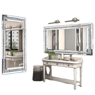 OEM Espejo De Pared, Elegante Dise&ntilde;o De Diamantes Triturados, De Cuerpo Entero, Plateado, 120x60 Cm (48x24 Pulgadas)