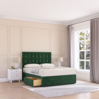 Sloomy Alabama Divan Bed Base 2 Drawers & 54 Floor Standing Headboard in Emerald | Size: Small Double