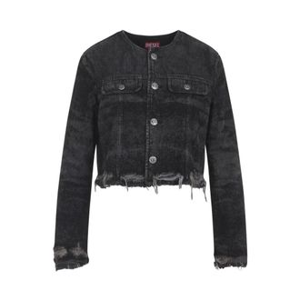 Diesel Distressed Collarless Cropped Denim Jacket - Dames - Spijkerjassen - Grijs - M - Denim - Jassen