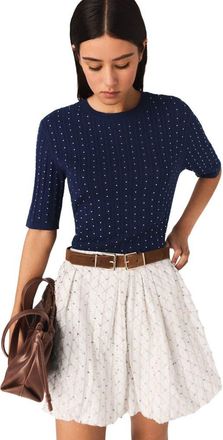 Maje Round-neck rhinestone sweater in Navy at Nordstrom, Size X-Small