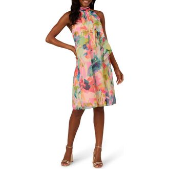 Adrianna Papell Floral Print Sleeveless Shift Dress in Pink Multi at Nordstrom, Size 14