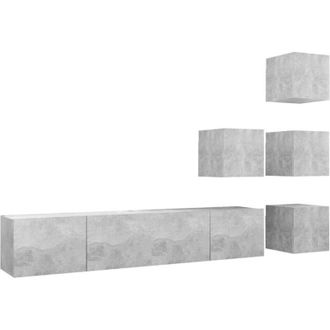 vidaXL vidaXL Set di Mobili Porta TV 6 pz Grigio Cemento in Legno Multistrato