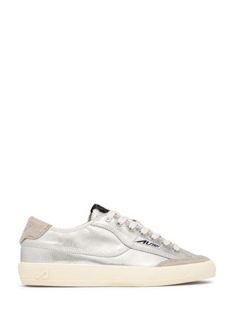 Autry Metallic Silver Low-Top Sneakers with Suede Accents