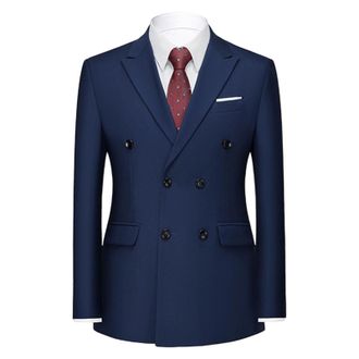Generic Mens Double Breasted Business Suit Slim Fit Fashion Sport Coats Notch Lapel Blazer Jacket with Gold Buttons Dark Blue 6X-Large