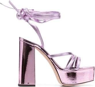 Giuseppe Zanotti Roze Metallic Plateau Sandalen - Dames - Sandalen met hakken - Roze - 35 EU - Leer - Schoenen