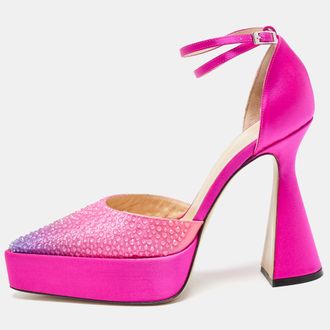 Mach & Mach Pink Satin Galaxy Crystalized Platform Pumps