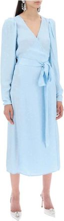 Rotate Polka Dot Midi Wrap Dress - Dames - Casual kleedjes - Blauw - S - Kleedjes