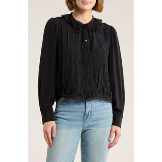 Ulla Johnson Karla Pintuck Pleated Silk Top in Noir at Nordstrom Rack, Size 10