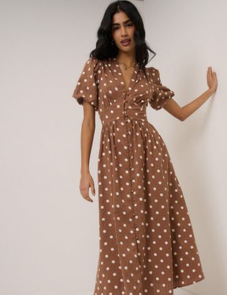Nobody's Child Brown Polka Dot Starlight Midi Dress