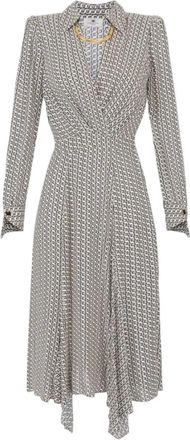 Elisabetta Franchi Georgette overhemdjurk met V-hals - Dames - Casual kleedjes - Grijs - L - Leer - Kleedjes