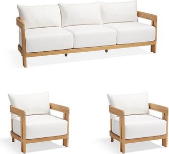 Frontgate Porticello 3-pc. Sofa Set with Two Lounge Chairs in Natural Teak - Dune - Frontgate