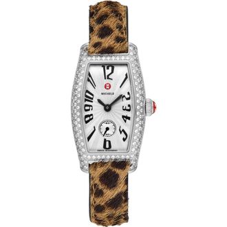 Michele Special Edition Diamond Coquette Genuine Calf Hair Strap Watch, 23mm x 40mm in Brown /Black /Silver Multi at Nordstrom
