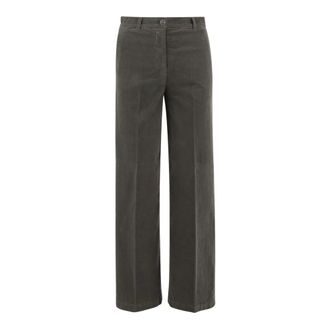 Ql2 Quelledue Wide Trousers, female, Green, Size: XS Military Green Stretch Cotton Straight Trousers