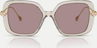 Swarovski Sk6011 - Occhiali da sole rettangolari marrone chiaro trasparente con lenti viola