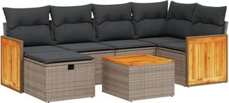 vidaXL Vidaxl - Set De Sof&aacute;s De Jard&iacute;n 7 Piezas Con Cojines Rat&aacute;n Pe Gris