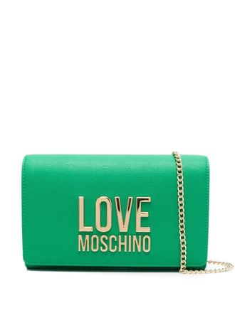 Love Moschino logo-lettering faux leather clutch - women - Polyurethane - OS - Green