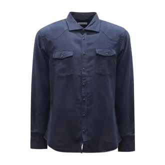 Sun 68 Casual Shirts, male, Blue, M, Navy Blue Overdyed Gabardine Shirt