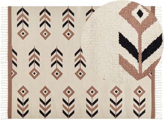 Beliani Rug NIAVAN Beige 160 x 230 cm Cotton Kilim