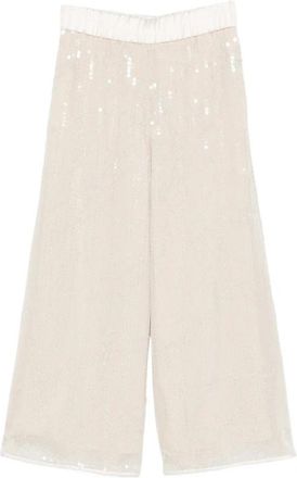 PESERICO Wide Broeken - Dames - Wijde Broeken - Beige - S - Pailletten - Broeken