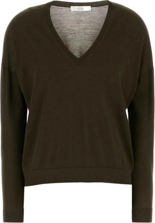 Co Kasjmier V-hals trui in olijfgroen - Dames - Cashmere truien - Groen - XS - Kasjmier - Truien & Vesten