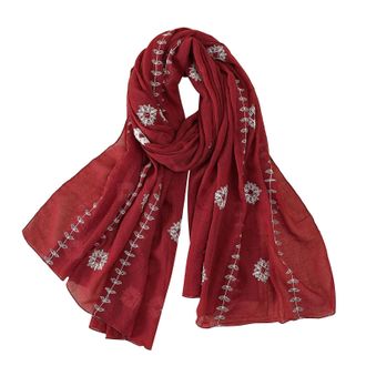 Generic Womens Fashion Scarves Lightweight Linen Embroidered Plain Cotton Scarf And Women Fashion Long Thin Scarf Mens Cold Weather Scarves (Red, One Size)