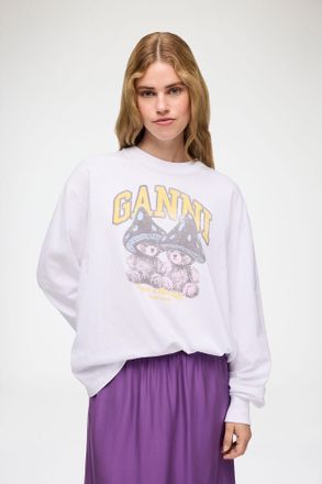 Ganni White Long-sleeve T-shirt with Mushroom Teddy - Size XXS Organic Cotton
