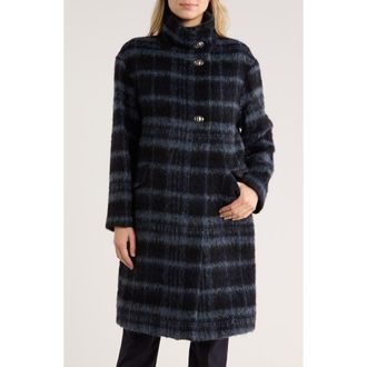 BOSS Coppede Plaid Fuzzy Coat in Black Multi at Nordstrom Rack, Size 8