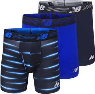 New Balance Mens 6 Boxer Brief Trunk Underpants Fly Front with Pouch, 3-Pack, Pigment/Team Royal/Bolt Flare, Medium