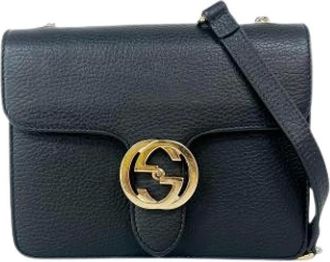 Gucci Pre-owned Cross Body Bags, female, Black, Size: ONE SIZE Pre-owned Interlocking shoulder bag