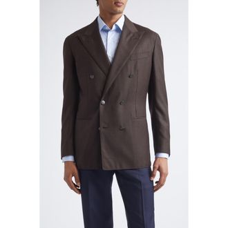Thom Sweeney Double Breasted Wool Blazer in Dark Brown at Nordstrom, Size 50