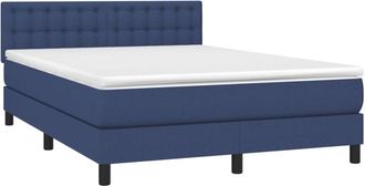 vidaXL Cama Box Spring Con Colch&oacute;n Tela Azul 140x200 Cm Vidaxl