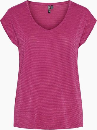 Pieces Womens V-Neck Regular Fit T-Shirt - Pink - Size: 10
