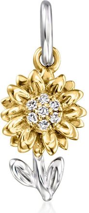 RS Pure by Ross-Simons Sterling Silver and 14kt Yellow Gold Sunflower Charm With Diamonds