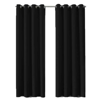 OEM Juego De 2 Cortinas Opacas Con Ojales, Aislamiento T&eacute;rmico, Tejido Negro, 140x240 Cm, Para Sal&oacute;n Y Dormitorio