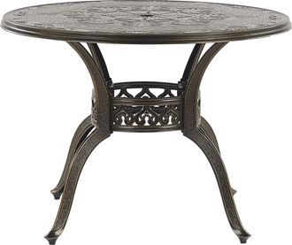 Beliani Mesa De Comedor De Jard&iacute;n De Aluminio Marr&oacute;n Redonda &Oslash; 100 Cm Estilo Vintage Sapri