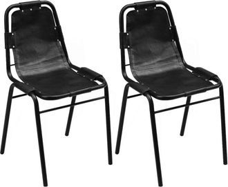 vidaXL Vidaxl - Sillas de comedor 2 unidades cuero auténtico negro