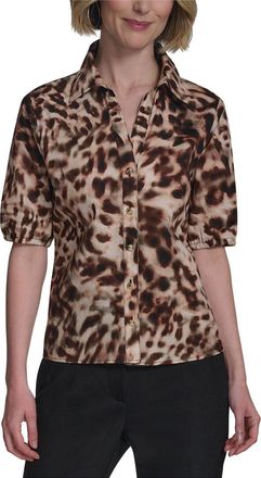 Halston Heritage Leopard Printed Short Sleeve Top