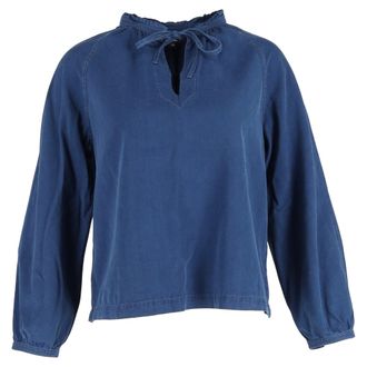 A.P.C. A. P.C. Noa Drawstring-Tie Chambray Long-Sleeved Top in Blue Cotton