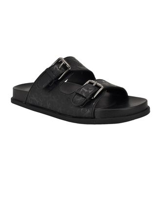 Calvin Klein Vibe Sandals Womens Black Saffiano Logo Slip On Hawk2947
