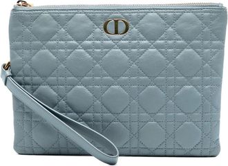 Dior Pre-owned Clutches, female, Blue, Size: ONE SIZE Pre-owned Quilted Leather Pouch