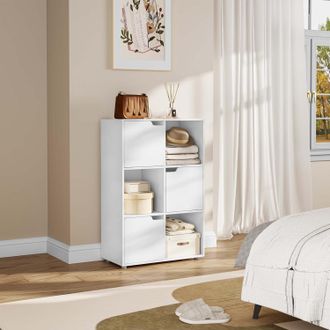 Woltu Woltu Librer&iacute;a M&oacute;vil De 6 Cubos Con Puertas, Estante De Madera Y Portadocumentos, Blanco