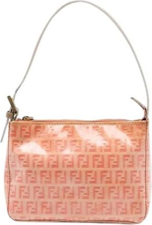 Fendi Pre-owned Shoulder Bags, female, Orange, Size: ONE SIZE Pre-owned Coated Canvas Shoulder Bag